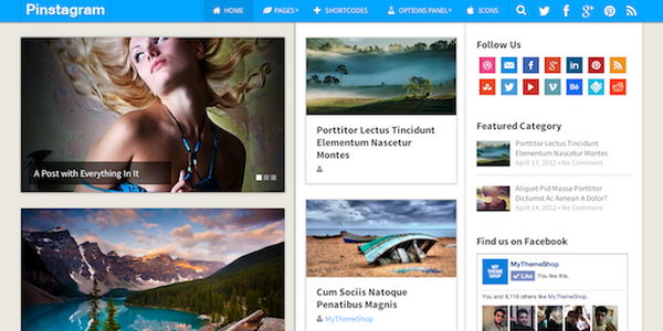 pinstagram pinterest like wordpress theme,