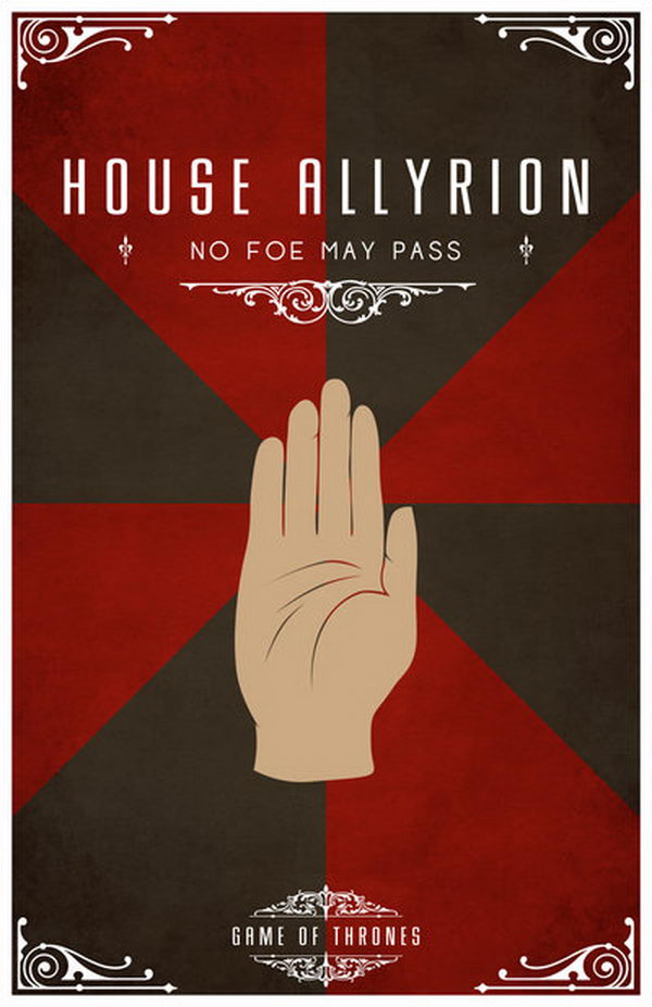 House Allyrion Motto. Their blazon is a golden hand on gyronny red and black. Their words do not appear in the books, but according to semi-canon sources are
