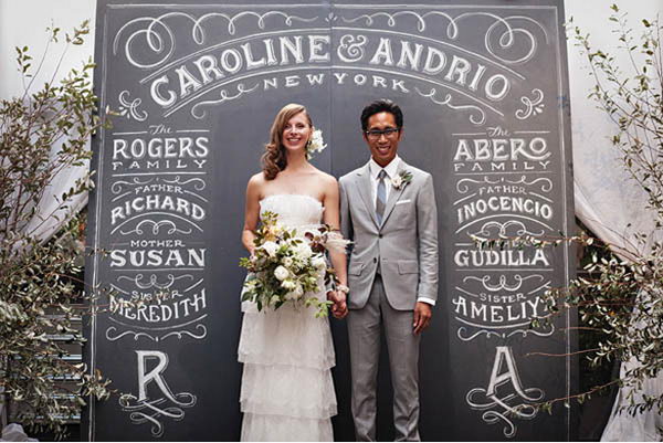 Chalkboard Wedding Altar. Instead of having programs, display your family names and the names of your bridal party front and center on your altar for all your guests to see.