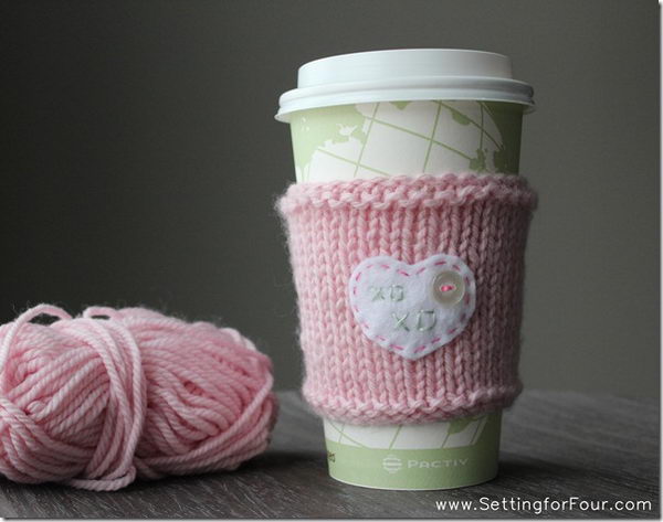 DIY crochet coffee cozy which keep coffee in cups warm while protecting fingers from the heat.