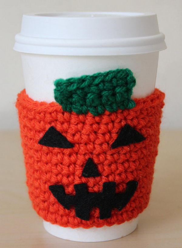 DIY crochet coffee cozy which keep coffee in cups warm while protecting fingers from the heat.