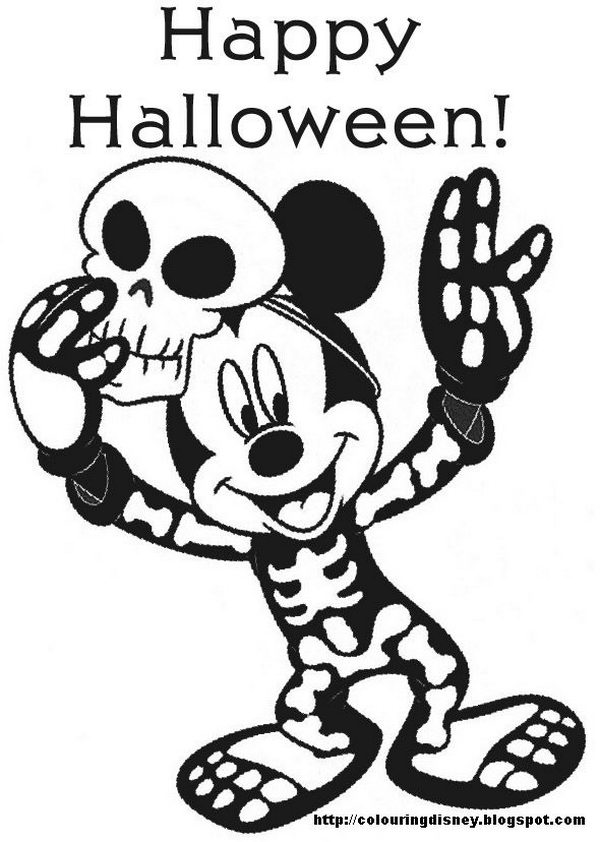 halloween coloring disney mickey mouse fun cartoon clipart skeletons skeleton printable pumpkin colorings cliparts sheets happy clip minnie patterns pumpkins