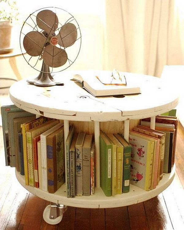 2 library table from old cable spool