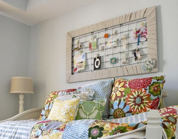 Repurposed crib spring memo board.