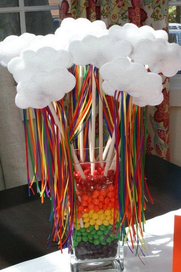 rainbow birthday diy candy decoration centerpieces fiesta unicorn decorating themed baby decor shower cloud centerpiece trolls graduation parties pony alicia