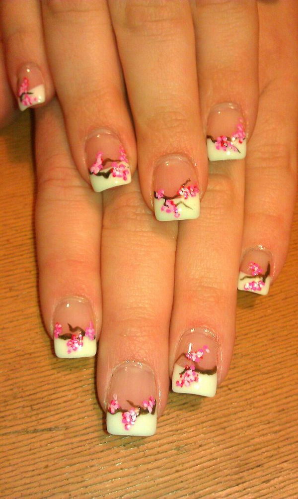 nail flower pretty nails blossom cherry french manicure summer hative source different fun something