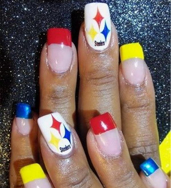 Cool Football Nail Art. A fun way to support your team and show off your team spirit throughout the football season.