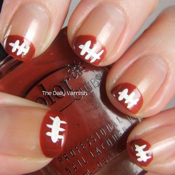 Cool Football Nail Art. A fun way to support your team and show off your team spirit throughout the football season.