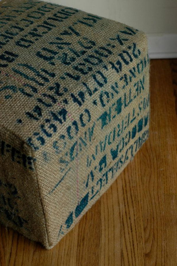 Burlap Ottoman.