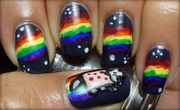 Cool Rainbow Nail Art. A beautiful and fun way to brighten up your everyday look or accessorize a special occasion outfit.