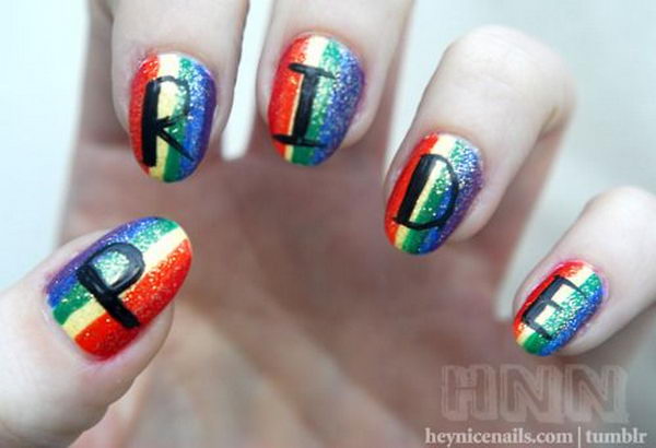 Cool Rainbow Nail Art. A beautiful and fun way to brighten up your everyday look or accessorize a special occasion outfit.