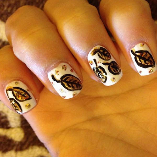 Cool Thanksgiving and Fall Nail Designs. An interesting way to dress up your look for fall.