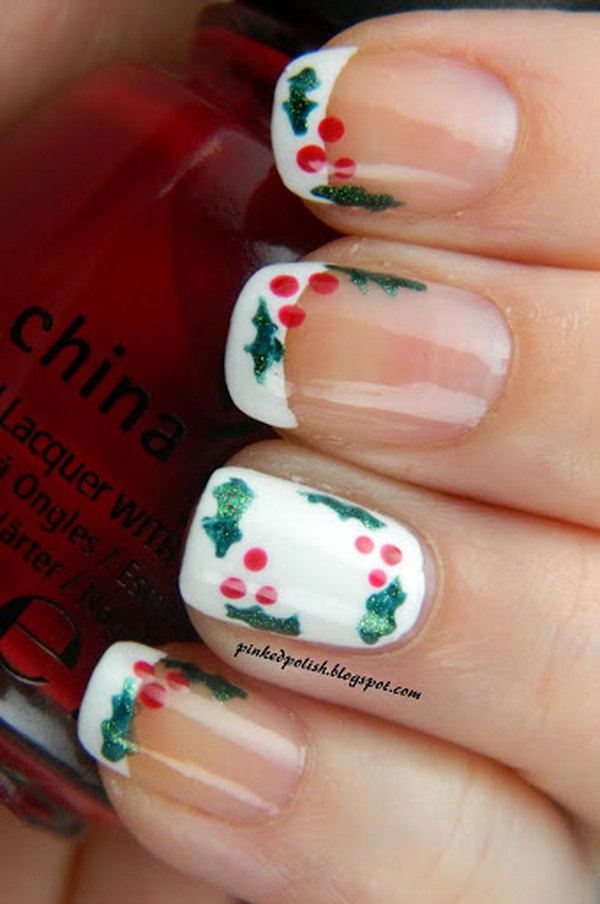 nail nails holiday xmas season celebrate polish tips mistletoe simple french easy days tip short unghie 8th 7th hative festive