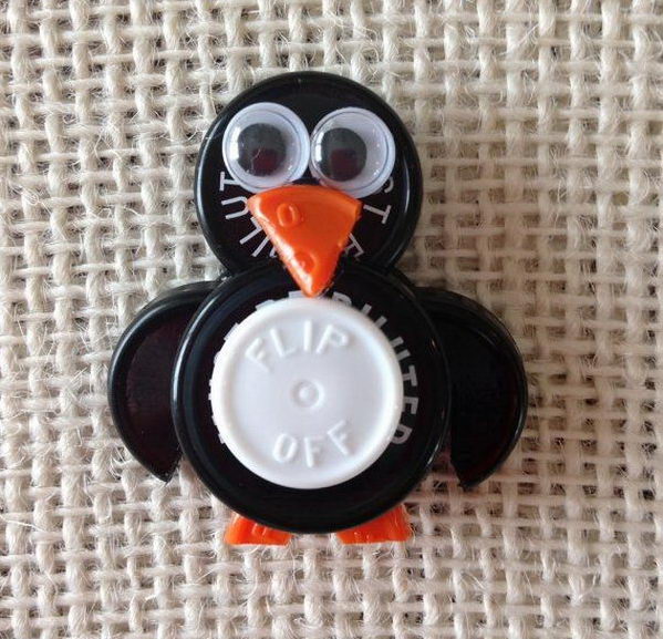 Penguin ID Badge Holder made from sterile IV vial tops, 