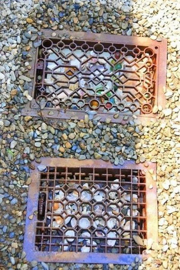 Old Heater Grates Stepping Stones. Not only functional but also can be used to decorate your garden. Make the walk in your garden more exciting and fun.