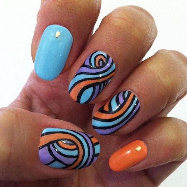 Cute And Creative Swirl Nail Art - Hative