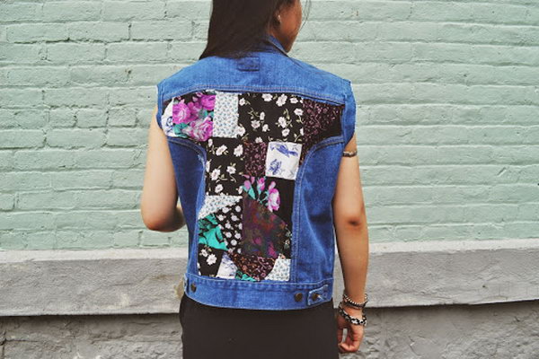 DIY Floral Patchwork Denim Vest, 