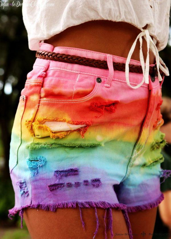 diy shorts dye tie rainbow short cool summer denim outfits shirt outfit hative tye painted fun source pants con dyed