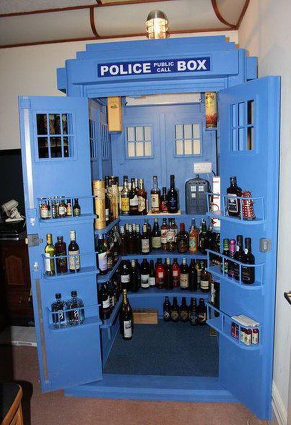 For those of you Doctor Who fans that like to keep a lot of booze on hand, here's a must have TARDIS inspired liquor cabinet to put it all in.