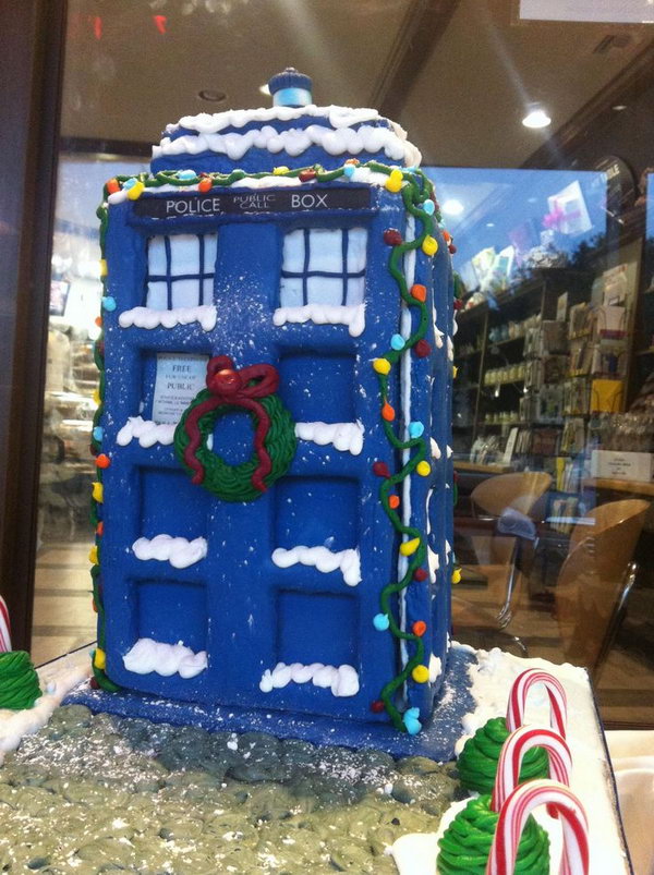 Gingerbread TARDIS Decorated with Icing,