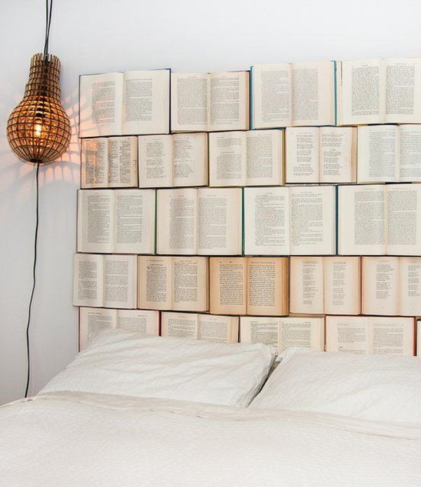 DIY Book Headboard. Not only served to isolate sleepers from drafts and cold in less insulated buildings, but also was a important decorative element in your bedrooms.