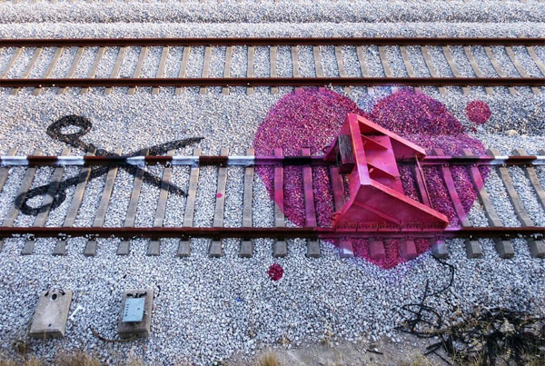 Street Art On The Railroad Tracks by Artur Bordalo