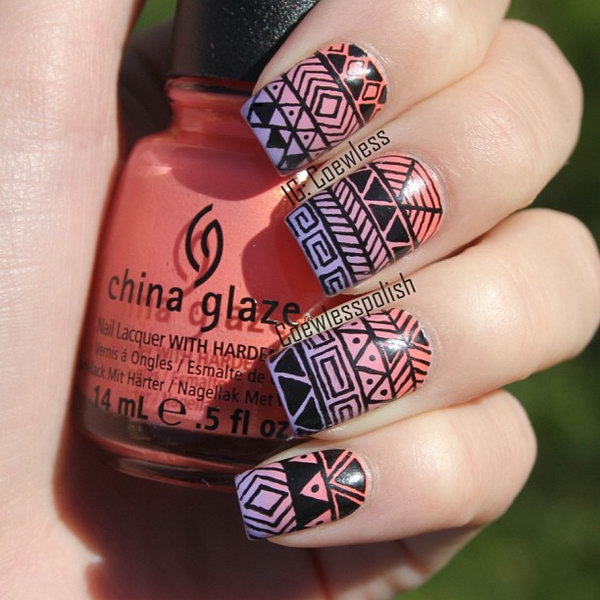 Cool Tribal Nail Art Ideas and Designs. Work to mark rites of passage, helped identify family members or work as a charm to ward off evil spirits. Wonderful for festive or special occasions.