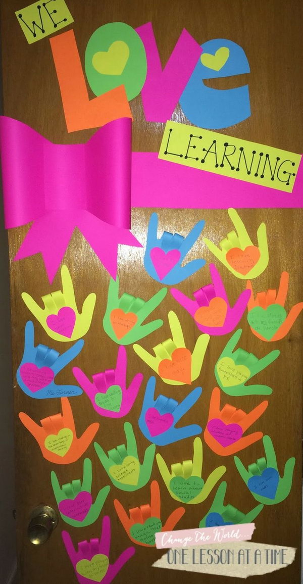We love learning: Each student create a hand that shows the sign for I Love You and fill out something they love. 