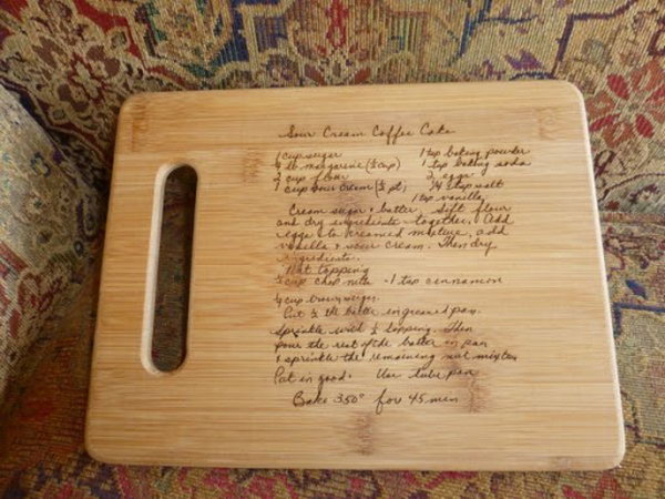 What a wonderful present for family history for this wood burned recipe cutting board. 