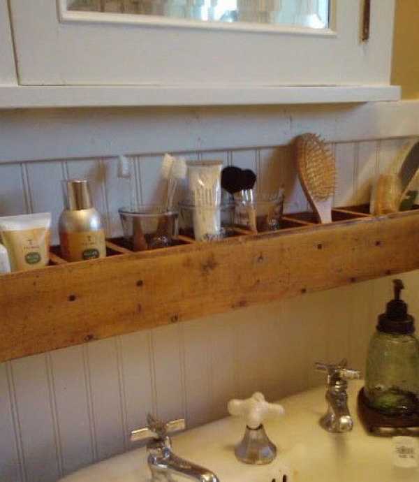 Unique Bathroom Storage Ideas - 1 : To create a rustic atmosphere you can take a wooden ladder, rough wood cabinets or use baskets instead of cabinets.