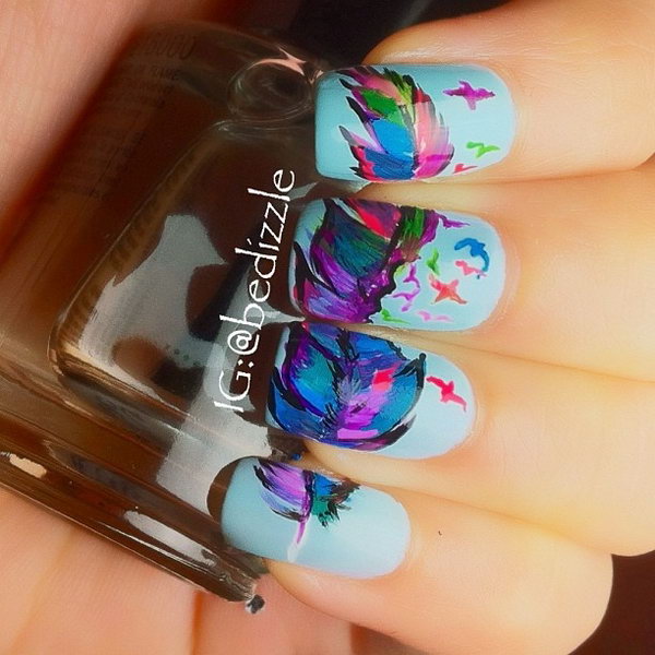 When it comes to nail art or manicures, there are so many choices. Feather design is one of the most popular nail art trend these days. Take a look at these creative feather nail art designs, which will make your nails truly stand out.