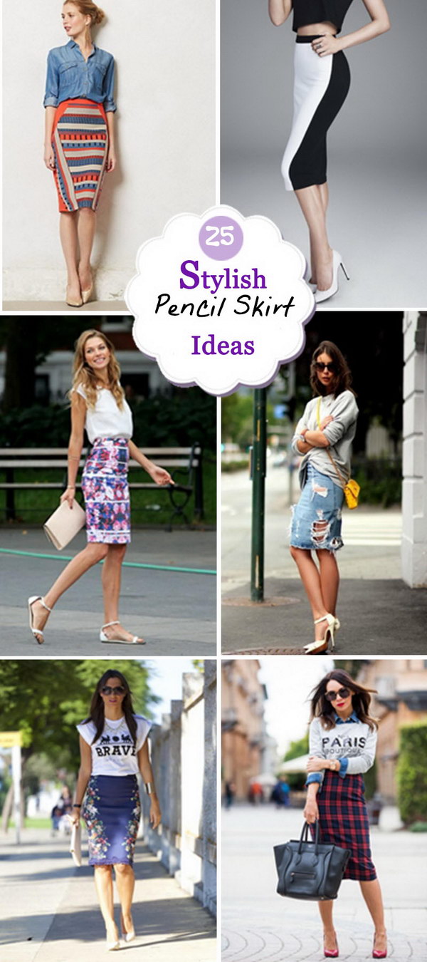 Stylish Pencil Skirt Idea. Shows the legs which keep it decidedly feminine. With a tucked-in shirt or belted jacket, the pencil skirt gives you a long, lean line.