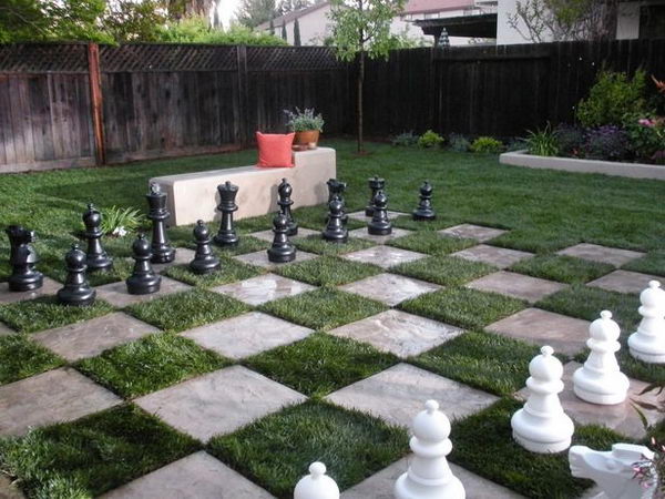 11 giant chess board in backyard