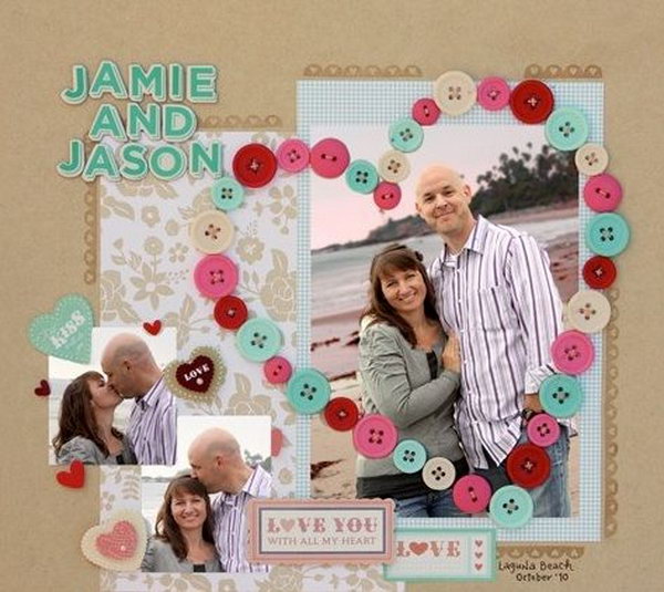 Button Heart Scrapbook. Romantic decor and gift idea for your boyfriend. 