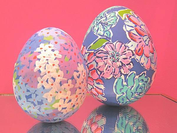 Lily Pulitzer Hand Painted Eggs. Want to make something special for your Easter basket? Try to apply the bright floral prints for your lovely Easter Eggs.