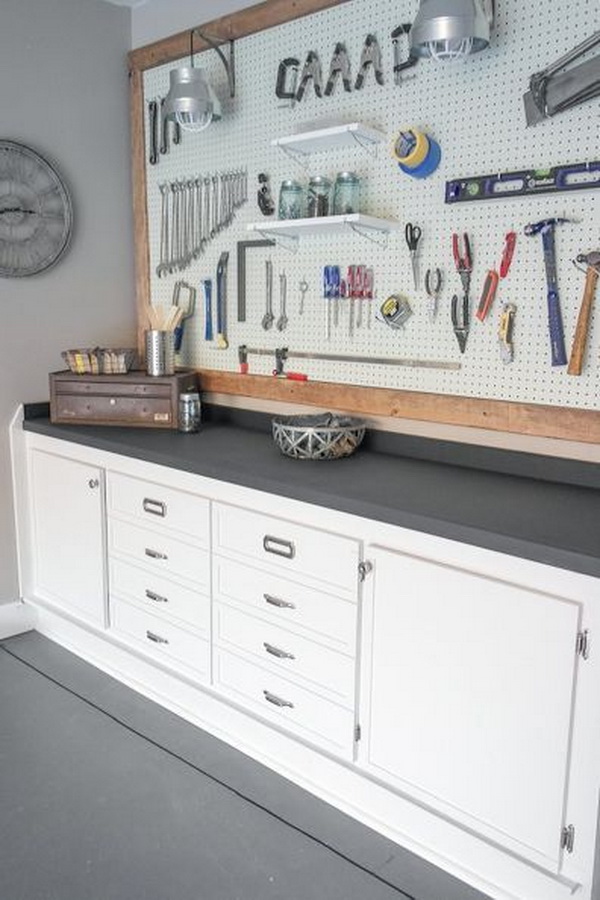 Great Garage  Workbench Organization Details. 