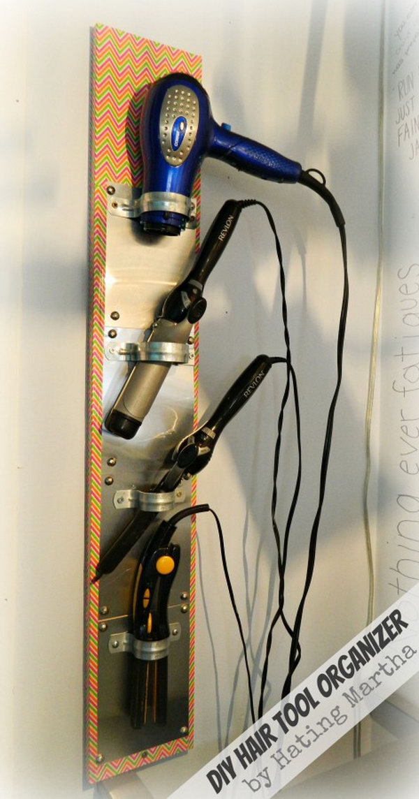 DIY Hair Tool Organizer. Do it yourself a hair tool organizer and prevent the mess of cords.   