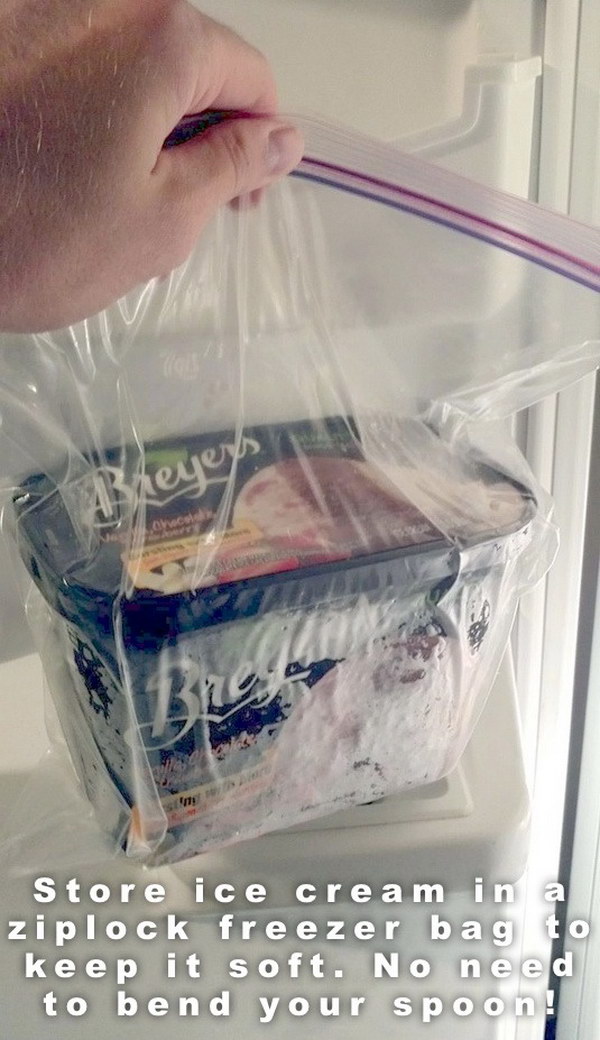 Store ice cream in a bag so that your ice cream won't rock hard. 