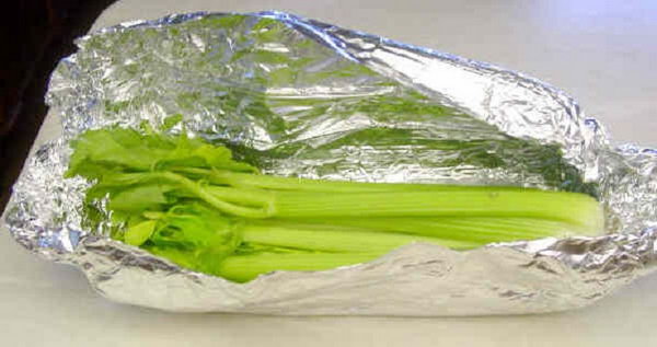 Wrap celery tightly in aluminum foil before you refrigerate. It will last longer and keep fresh.