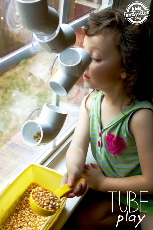 Transform PVC pipes into a fall wall. Tubes + Kids = Hours of play. A great way for kids to have fun learning while being creative and having fun. 