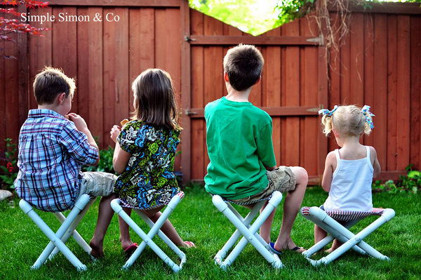 PVC Pipe Chairs. Kids can transport these Summer camp chairs easily since they're made out of canvas and lightweight PVC pipes. 