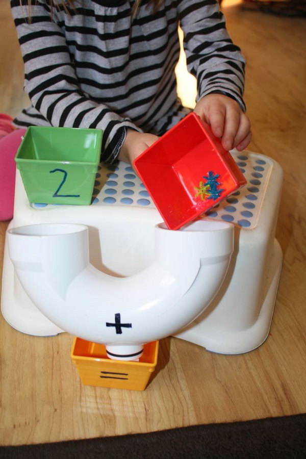 DIY PVC Pipe Addition Machine. Such a fun idea to teach addition and it really helps those kids that need the hands on concrete learning.  