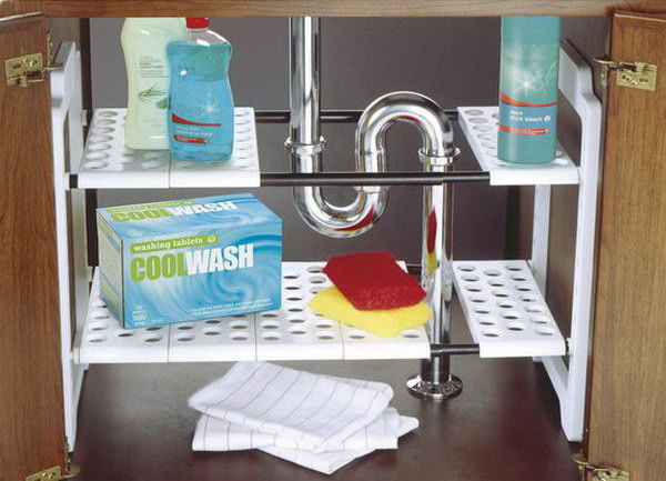 Addis Under Sink Storage Unit. Under sink storage is a problem due to weird plumbing angles. With this storage unit, you can ajust the shelves to fit almost any space. 