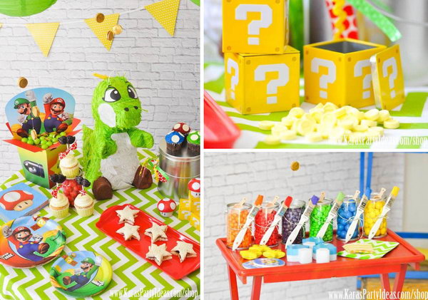 This delightful Super Mario themed party shows us how talented the designer is in playing colors. I love all of colorful details in this party!