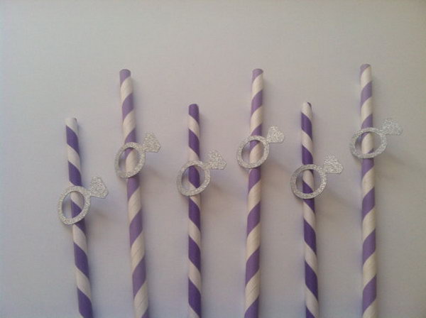 Pretty Paper Straw for Extra Bling. These decorated straws have silver engagement ring on lavender paper. You can customize your colors according to the theme of your cocktail party. It’s a perfect addition for your party decoration.