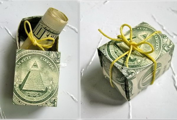 Cash Box Graduation Gift. Nothing hits the graduate more that this fantastic money in money style. Fold the bills into a box style and roll one bill into the diploma style and tie a cute twine. Place the cash diploma into the cash box. Just so fabulous!