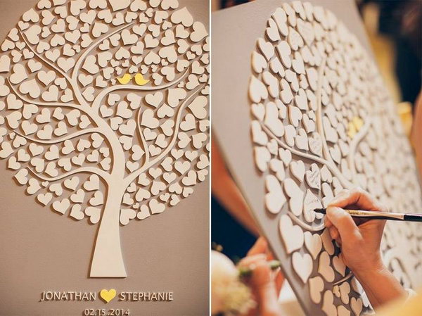 Wood Rustic Wedding Guestbook. This 3D custom wedding guestbook is made from wood, laser cut and laser engraved. There are so many hearts for guests to sign and would be appropriate for nearly 150 guests.