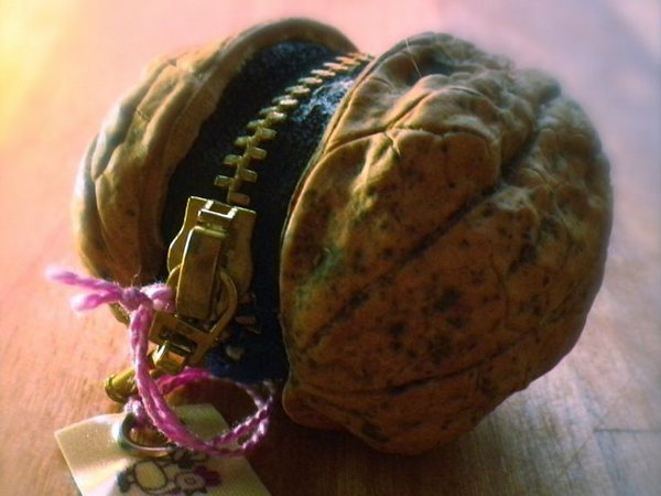 Walnut little purse. This is a little purse craft made from a walnut. It is functional fro coins and stylish. 