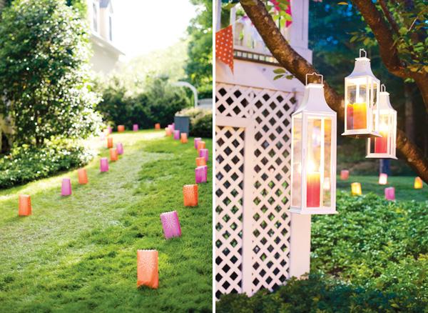 Paper Bag Lights Summer Party Decor. Set up a summer party with these colorful luminary bags and tea lights to create a romantic and dreamy display.