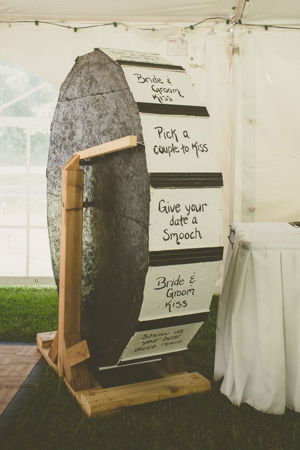 Wedding Wheel. Spin the wheel for a lot of funny schemes for the couple to complete. This creative ideal will definitely bring all the guests laughter and excitement.